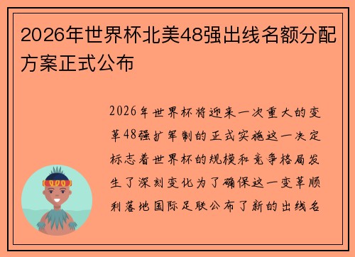 2026年世界杯北美48强出线名额分配方案正式公布 2026年世界杯北美48强出线名额分配方案正式公布